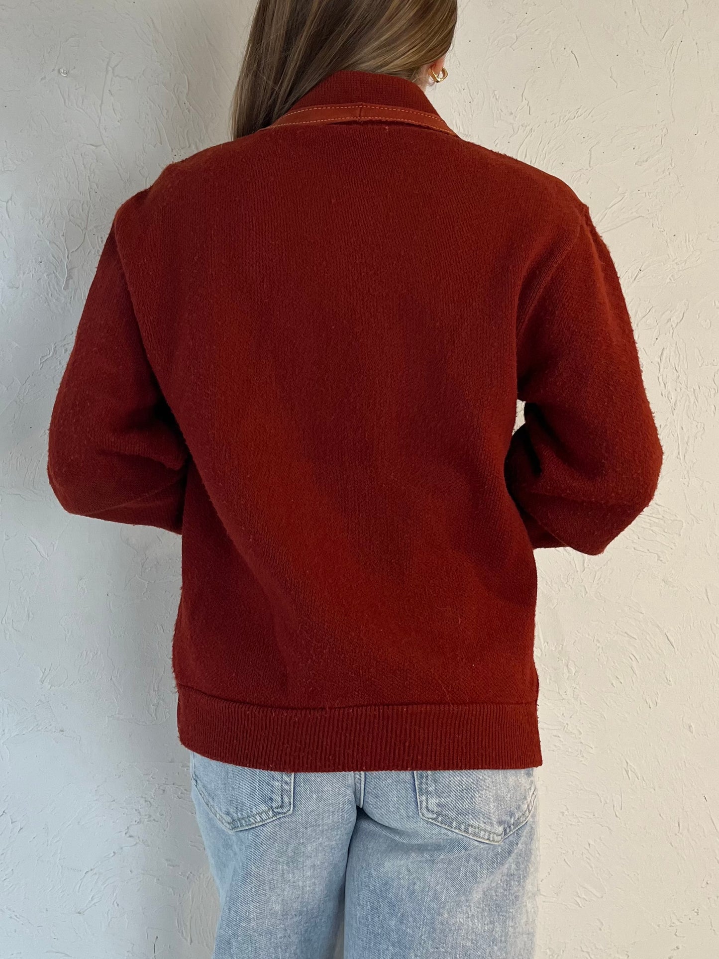 70s Red Acrylic Knit Jacket / Small