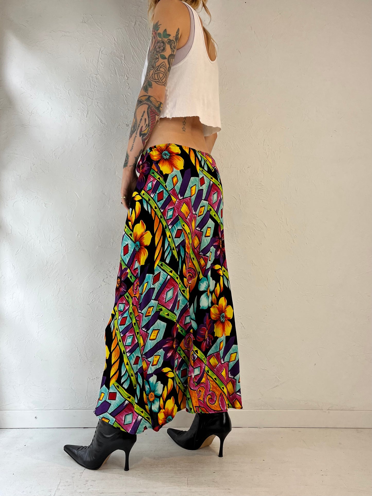 90s 'Chicos' Abstract Print Rayon Skirt / Small