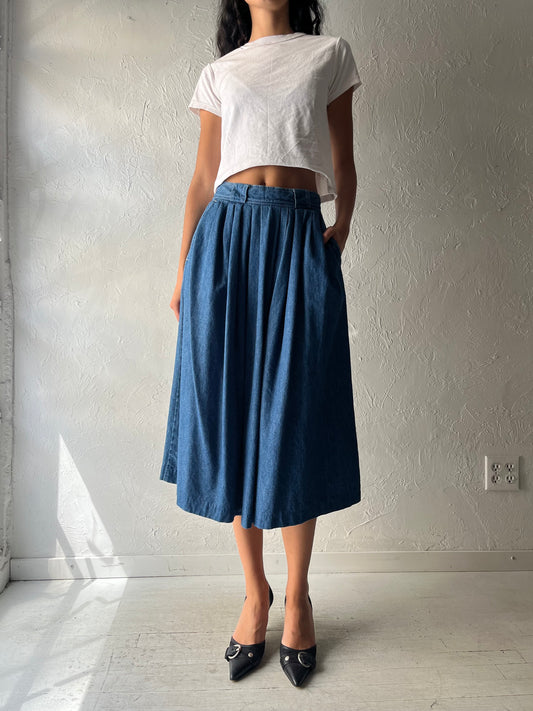 90s 'Seasons' Denim Midi Skirt / Small