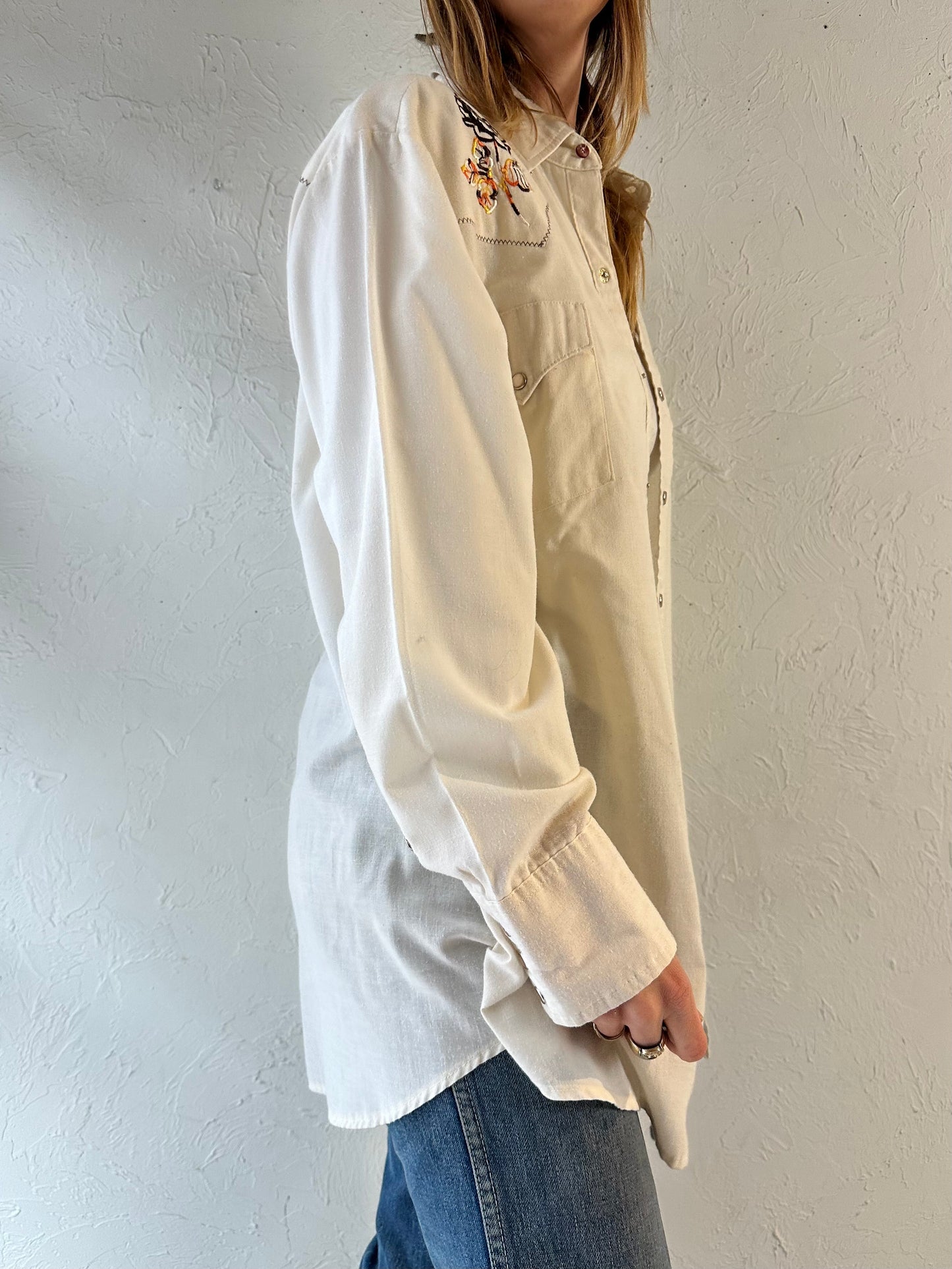 80s ‘MWG’ White Pearl Snap Western Shirt / XL