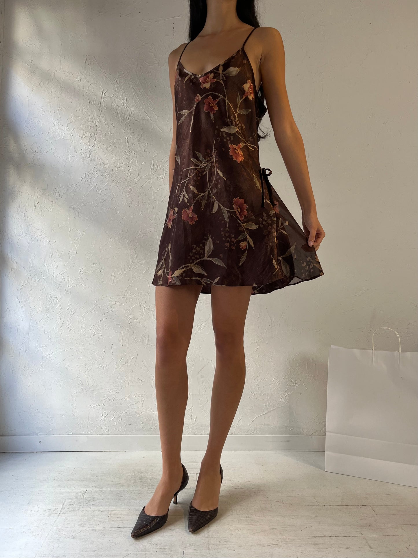 90s ‘Secret Treasures’ Brown Floral Slip Dress / Medium