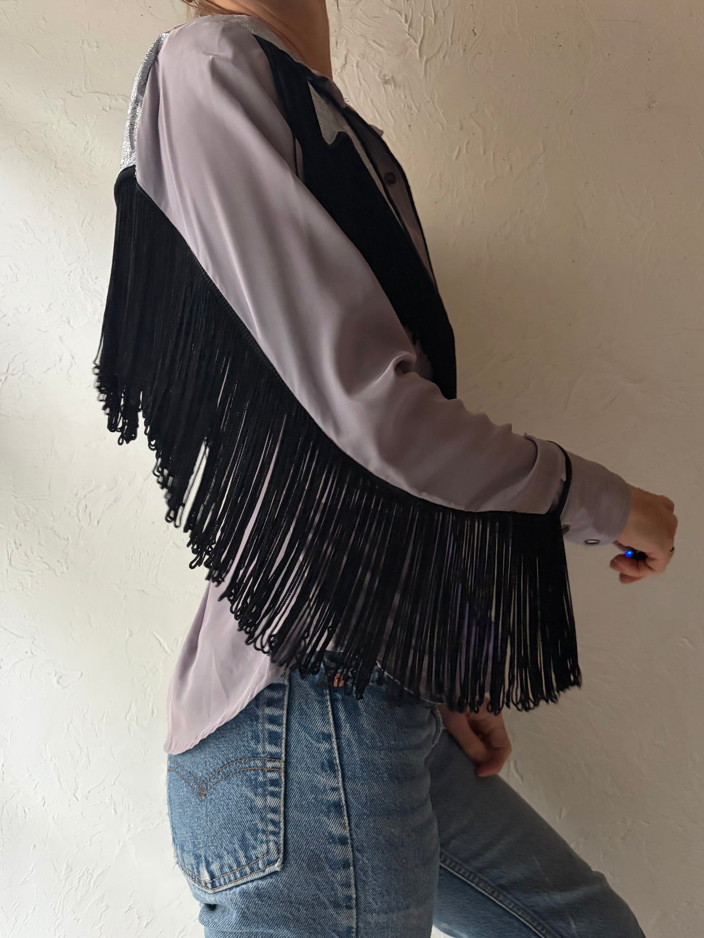 Vintage Retro Western Fringe Snap Up Shirt Blouse / Small