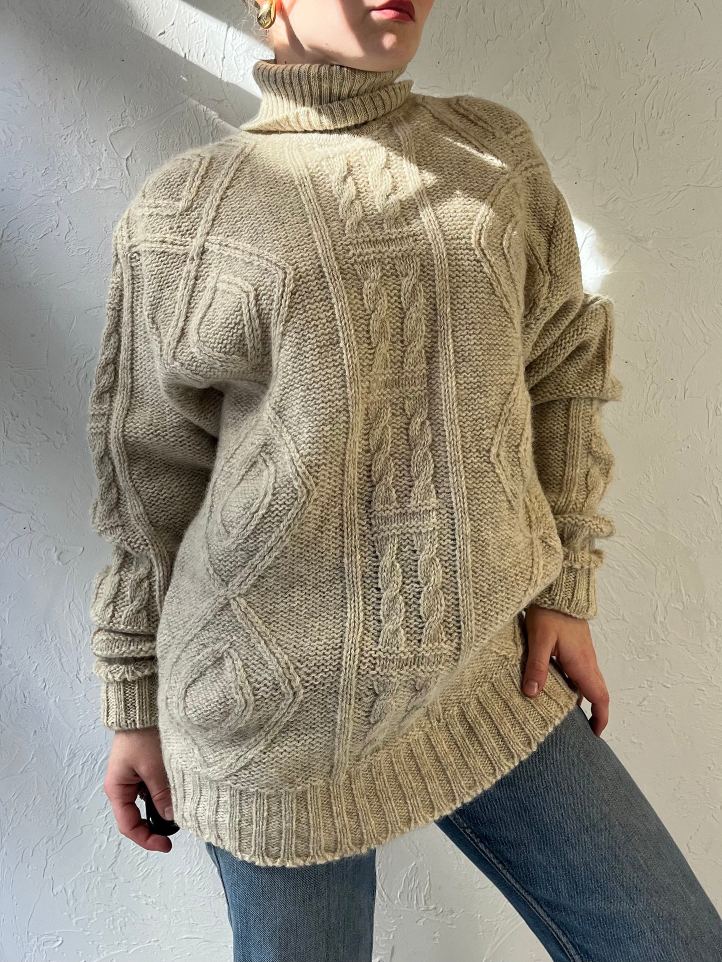 90s ‘Umberto’ Wool Cable Knit Turtle Neck Sweater / Small - Medium