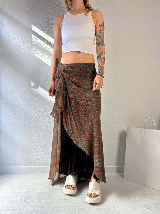 Y2K ‘Ralph Lauren’ Paisley Silk Maxi Skirt / Large
