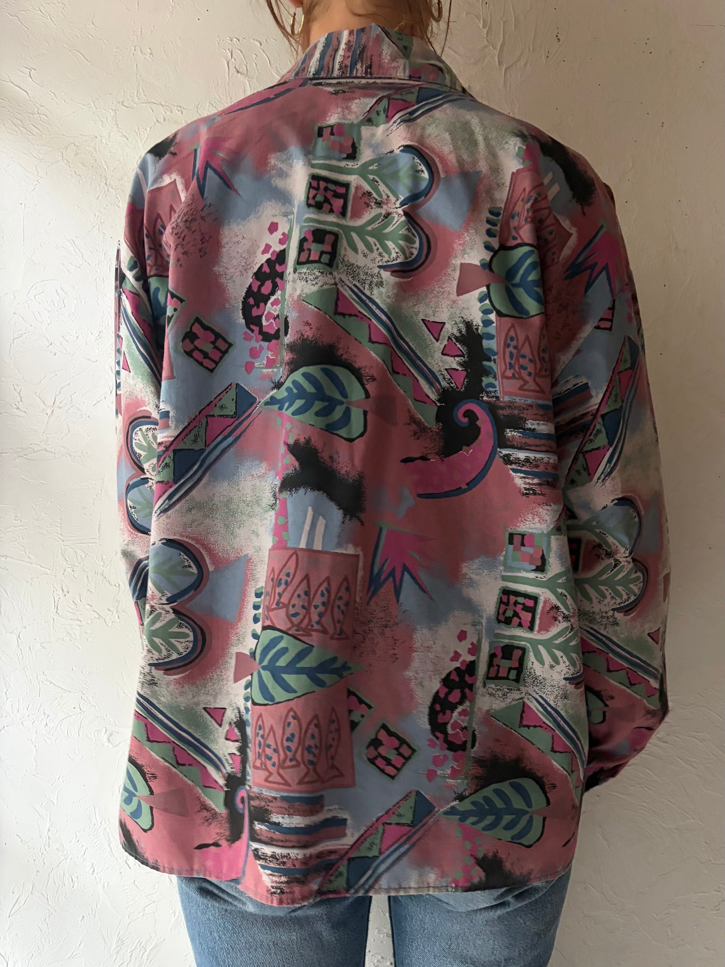 90s 'Nevada' Retro Patterned Button Up Shirt / Medium
