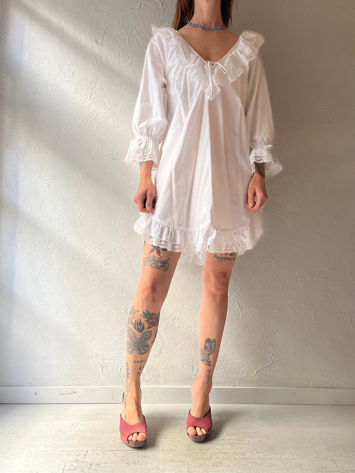 90s 'Intimate Details' White Cotton Romantic Mini Dress / Small