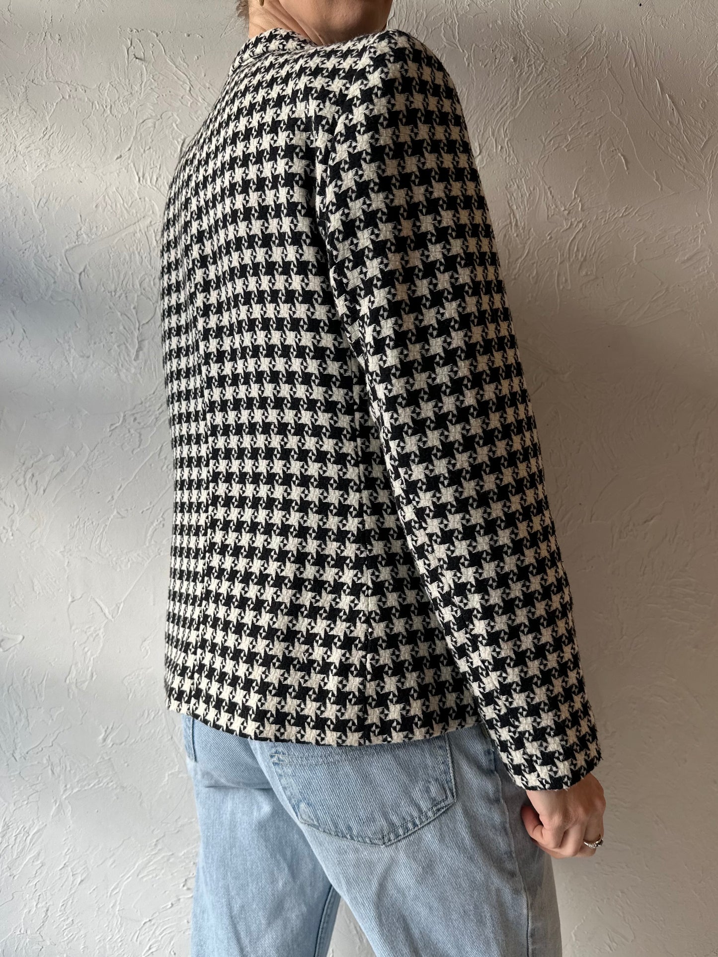 90s 'Larry Levine' Knit Houndstooth Blazer Jacket / Medium