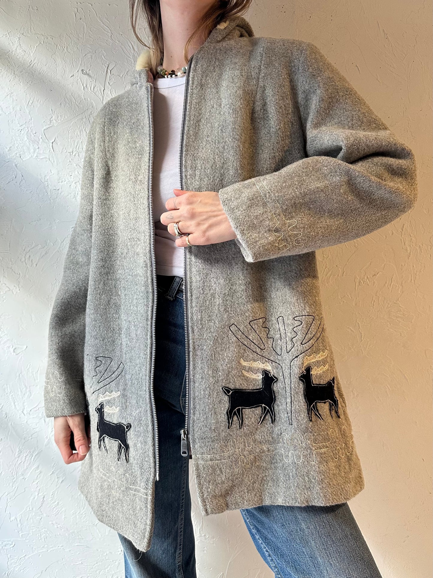 70s ‘Sears’ Gray Wool Hooded Coat / Small