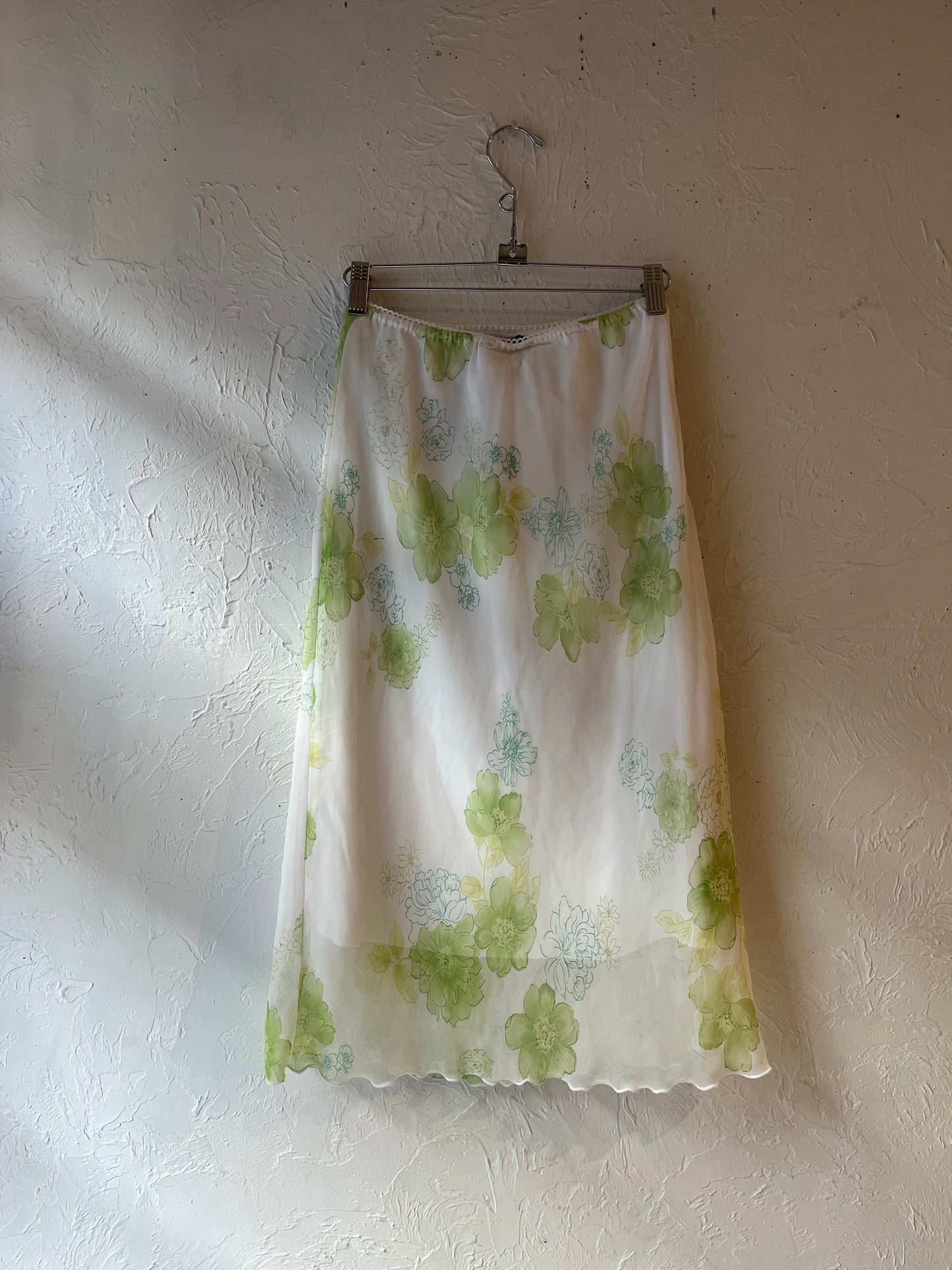 90s White Floral Skirt / Small - Medium