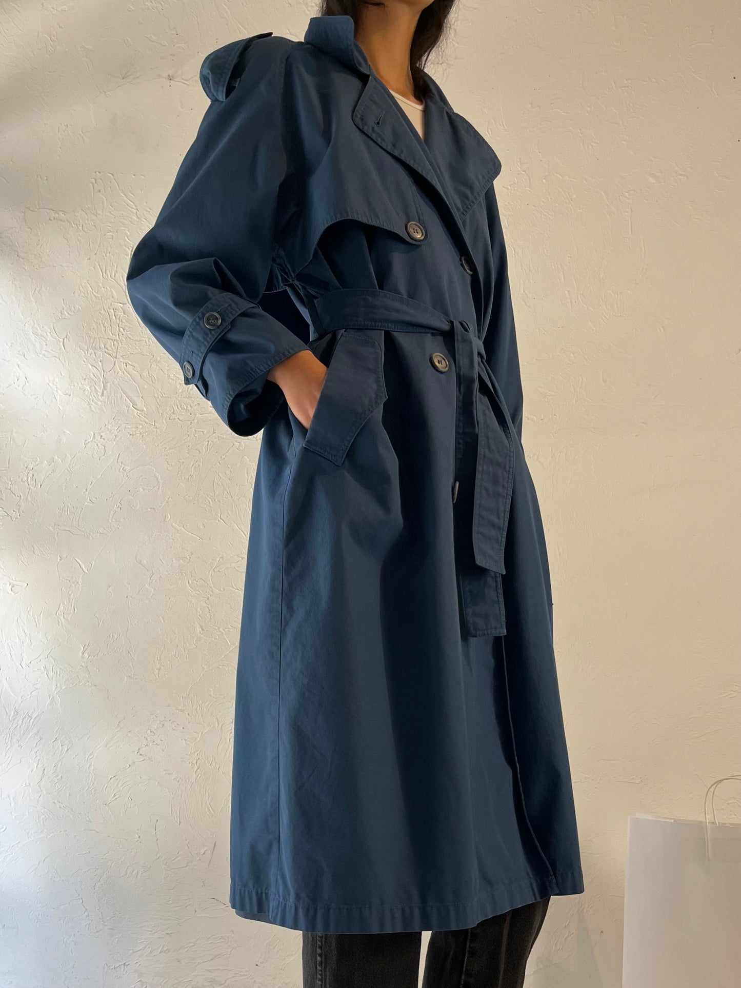 Y2k 'Towne London Fog' Navy Blue Trench Coat / Medium