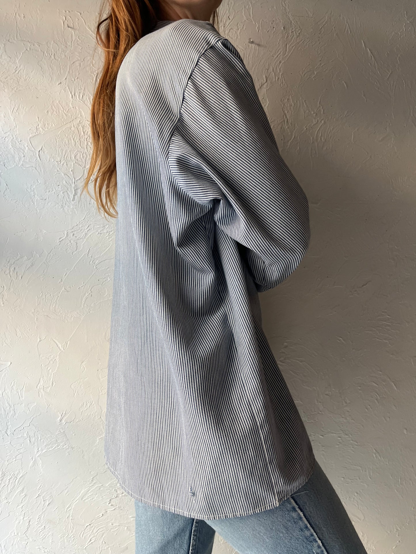 Vintage 'Ben Davis' Pinstriped Half Zip Shirt / Large