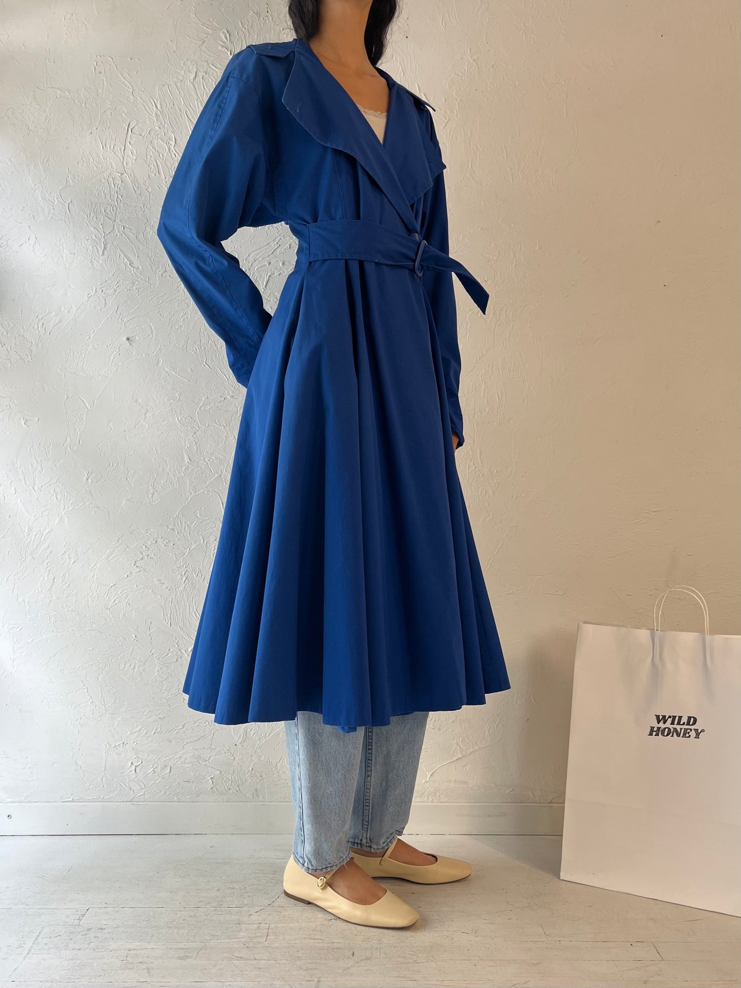 70s 'Sport Ease' Blue Hooded Trench Coat / Small