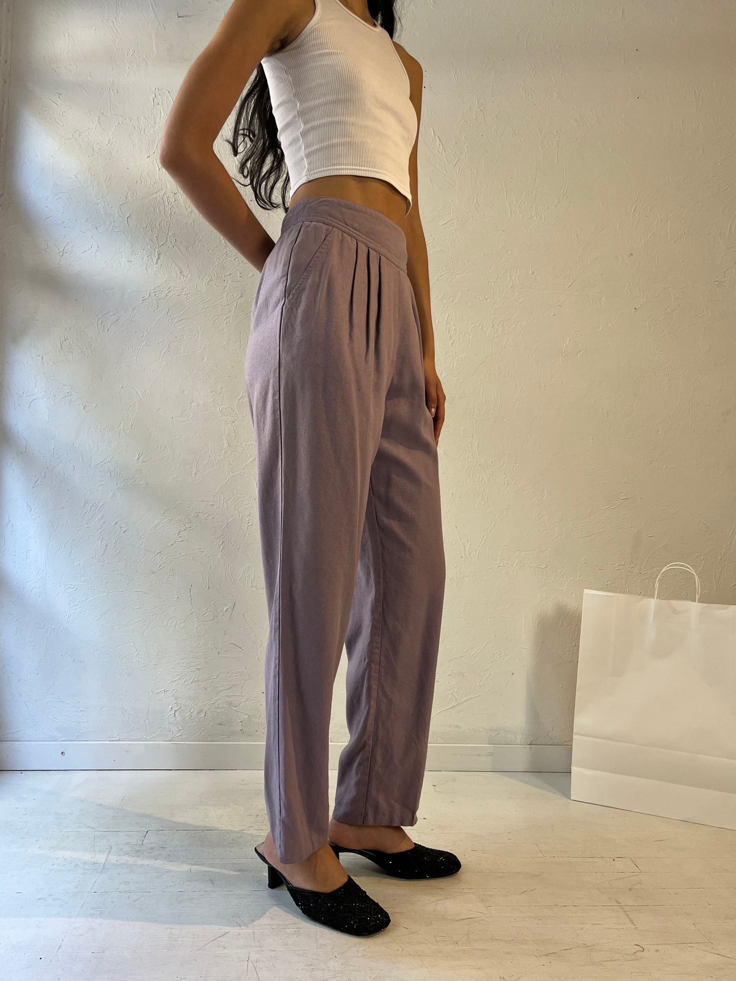 90s 'Chaus' Purple Raw Silk Trousers / Small