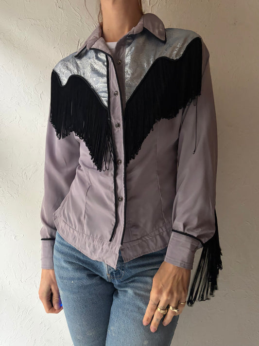 Vintage Retro Western Fringe Snap Up Shirt Blouse / Small