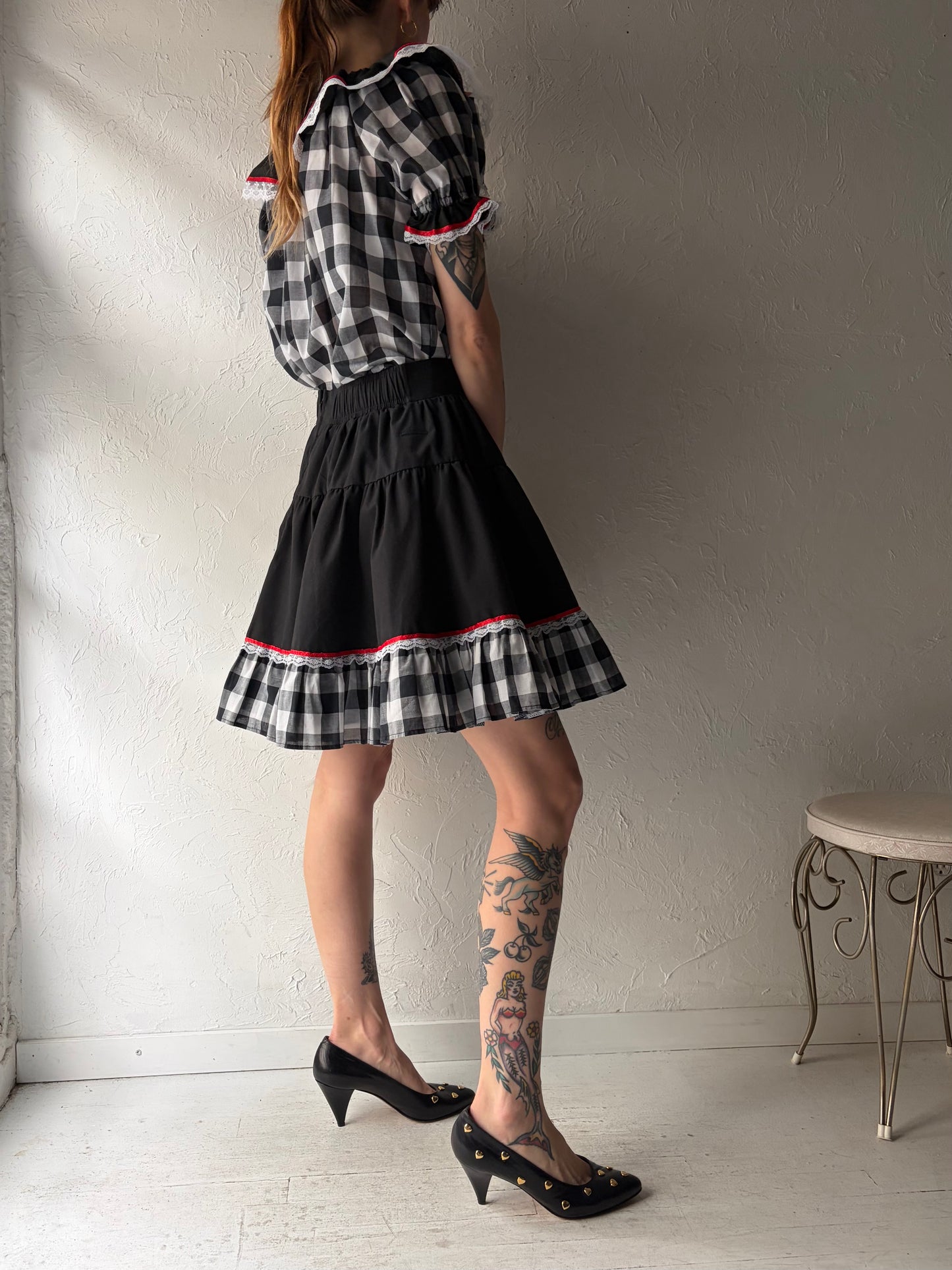 Vintage Gingham Two Piece Skirt Set / Medium