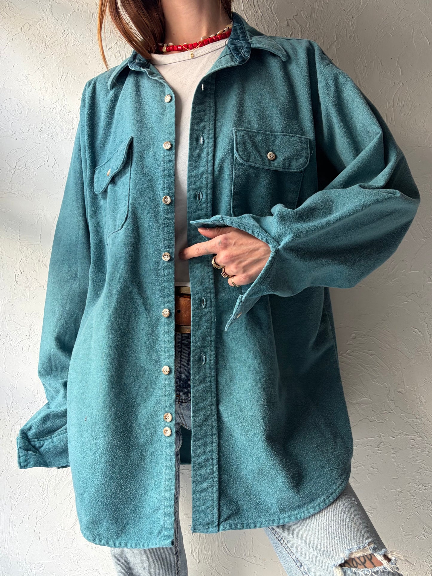 90s 'Field And Stream' Blue Cotton Minimalist Work Wear Button Up Shirt / XL