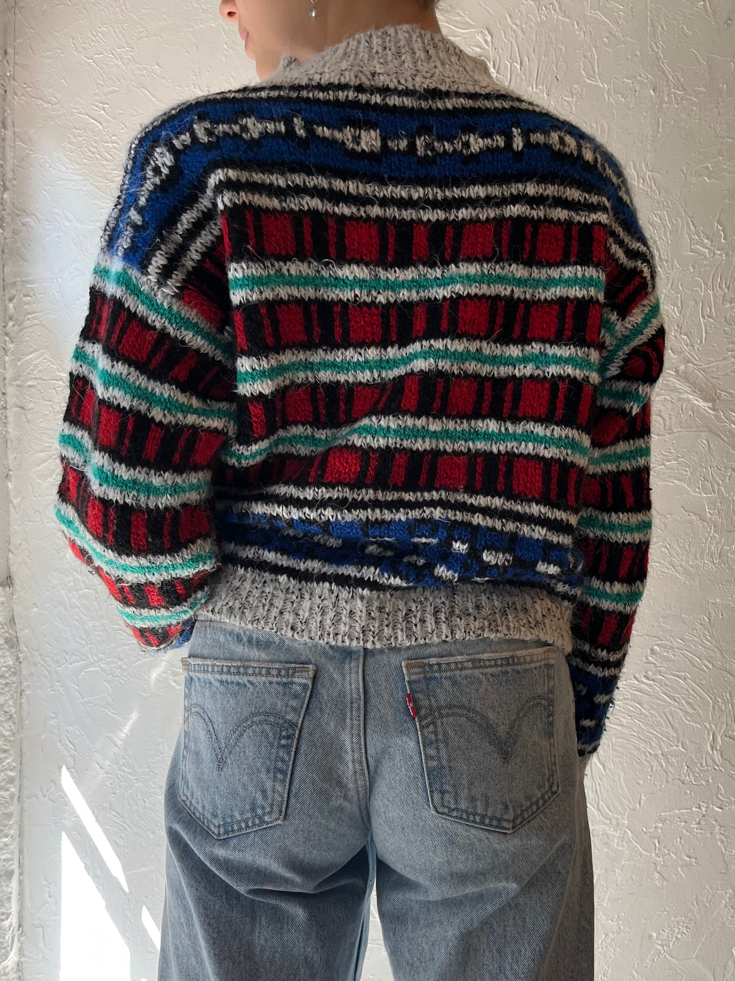 90s 'TQ' Striped Knit Sweater / Medium