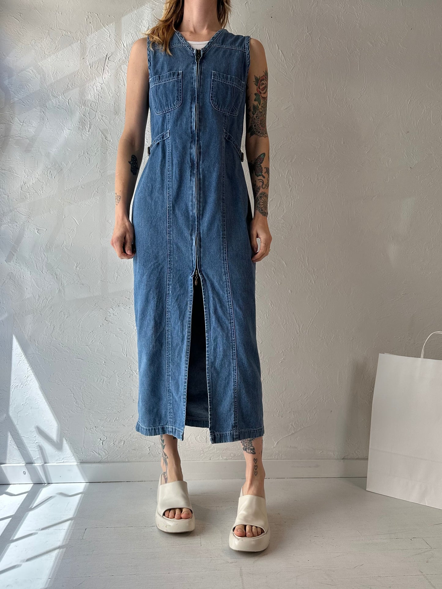 90s 'Kalifornia' Zip Up Denim Dress / Medium