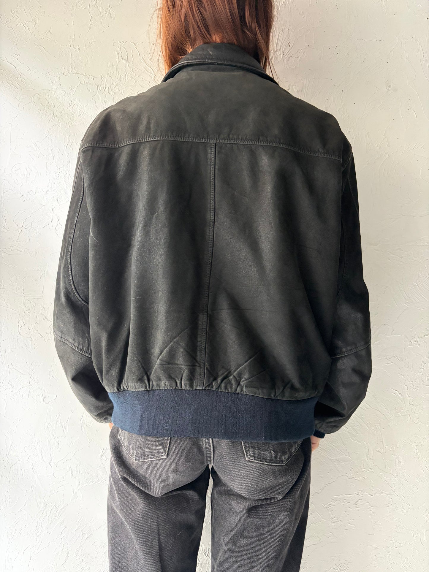 90s ‘Hunt Club’ Black Suede Leather Jacket / Medium