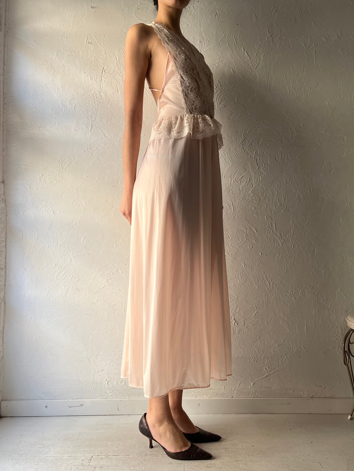 80s 'International Boutique' Pink Romantic Lingerie Slip Dress / Small