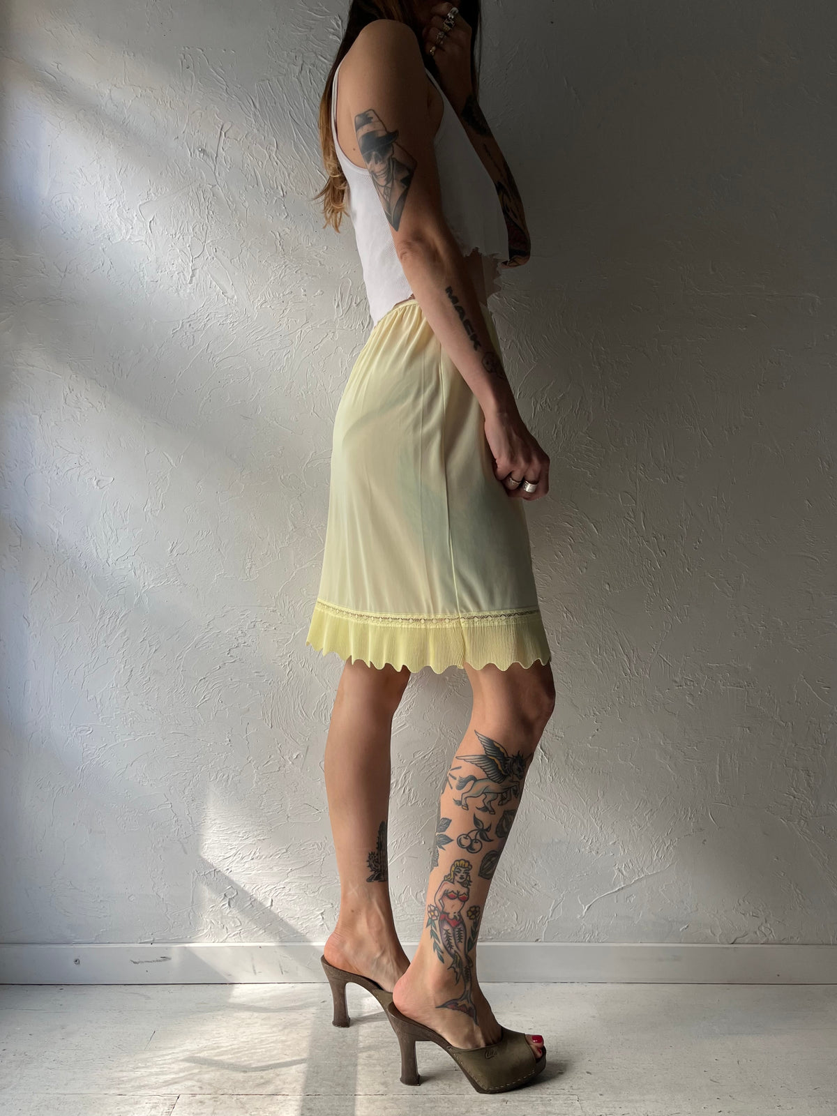 Vintage Yellow Sheer Slip Skirt / Smal