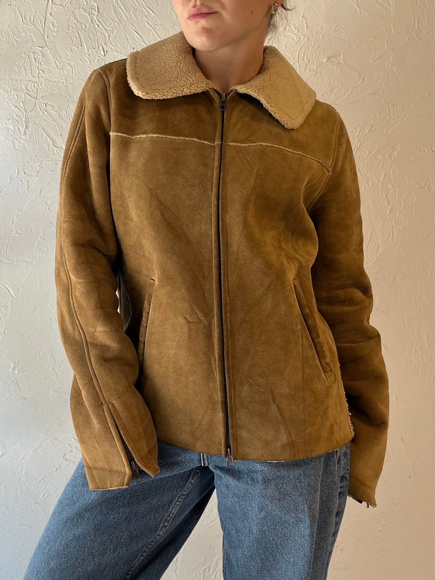 Y2k 'Gap' Suede Leather Faux Shearling Lined Jacket / Medium