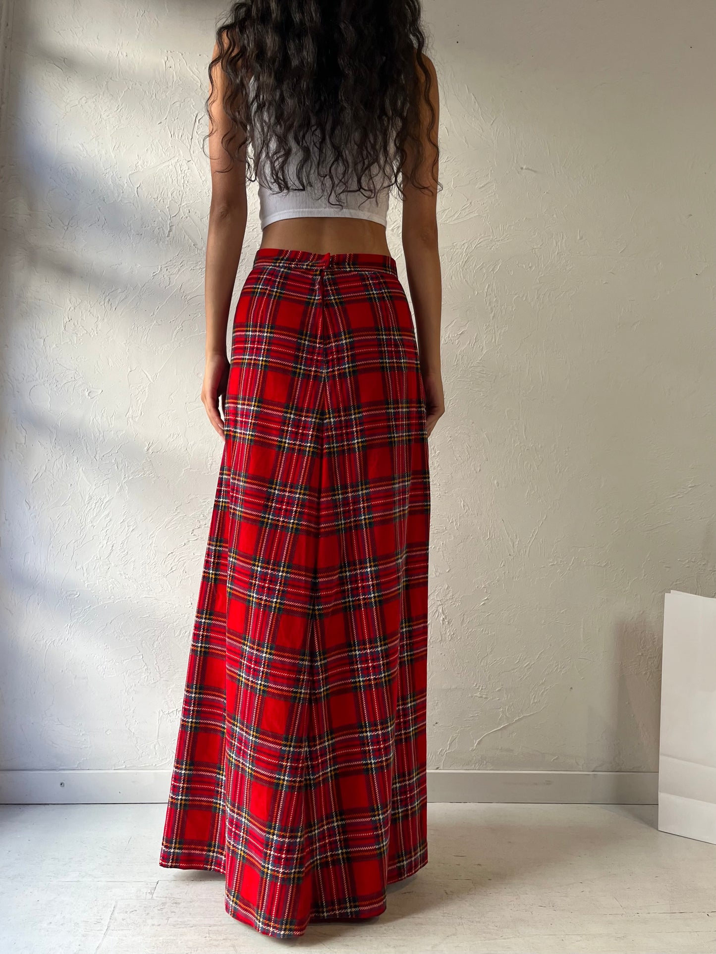 Vintage Handmade Velvet Plaid Maxi Skirt / Small