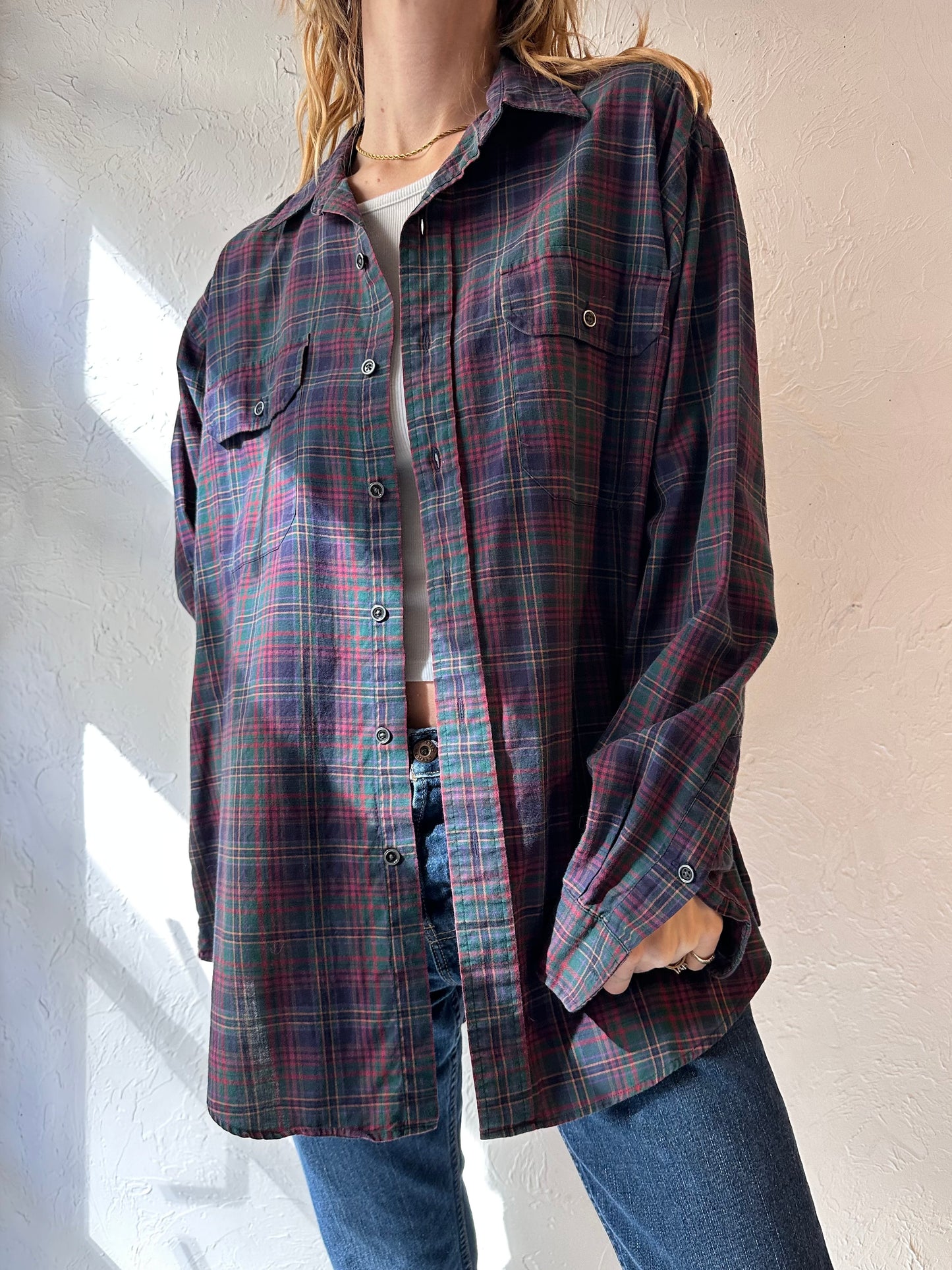 Y2k 'Ralph Lauren' Cotton Plaid Button Up Shirt / Large
