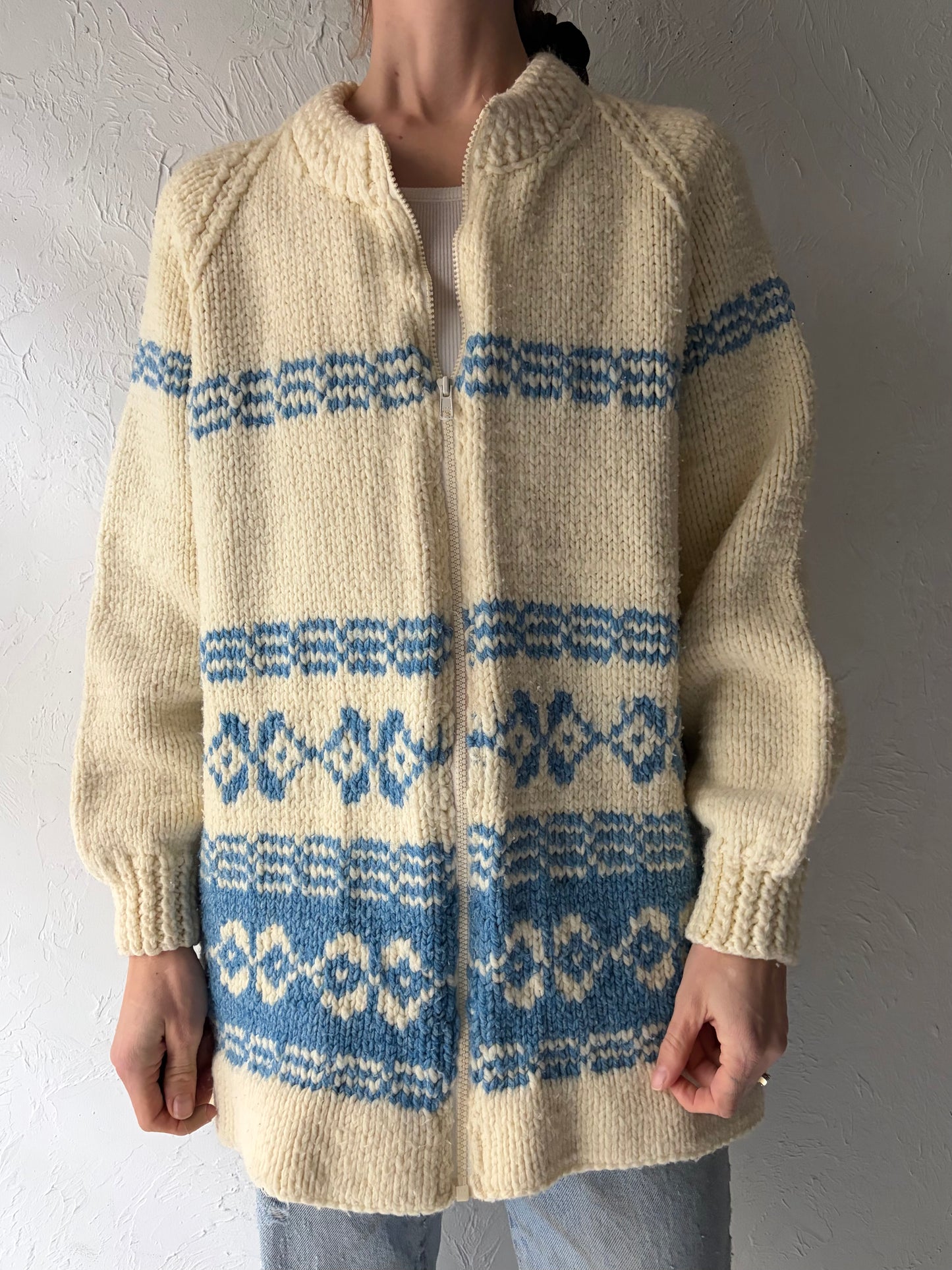 70s Acrylic Knit Cardigan Sweater / Large