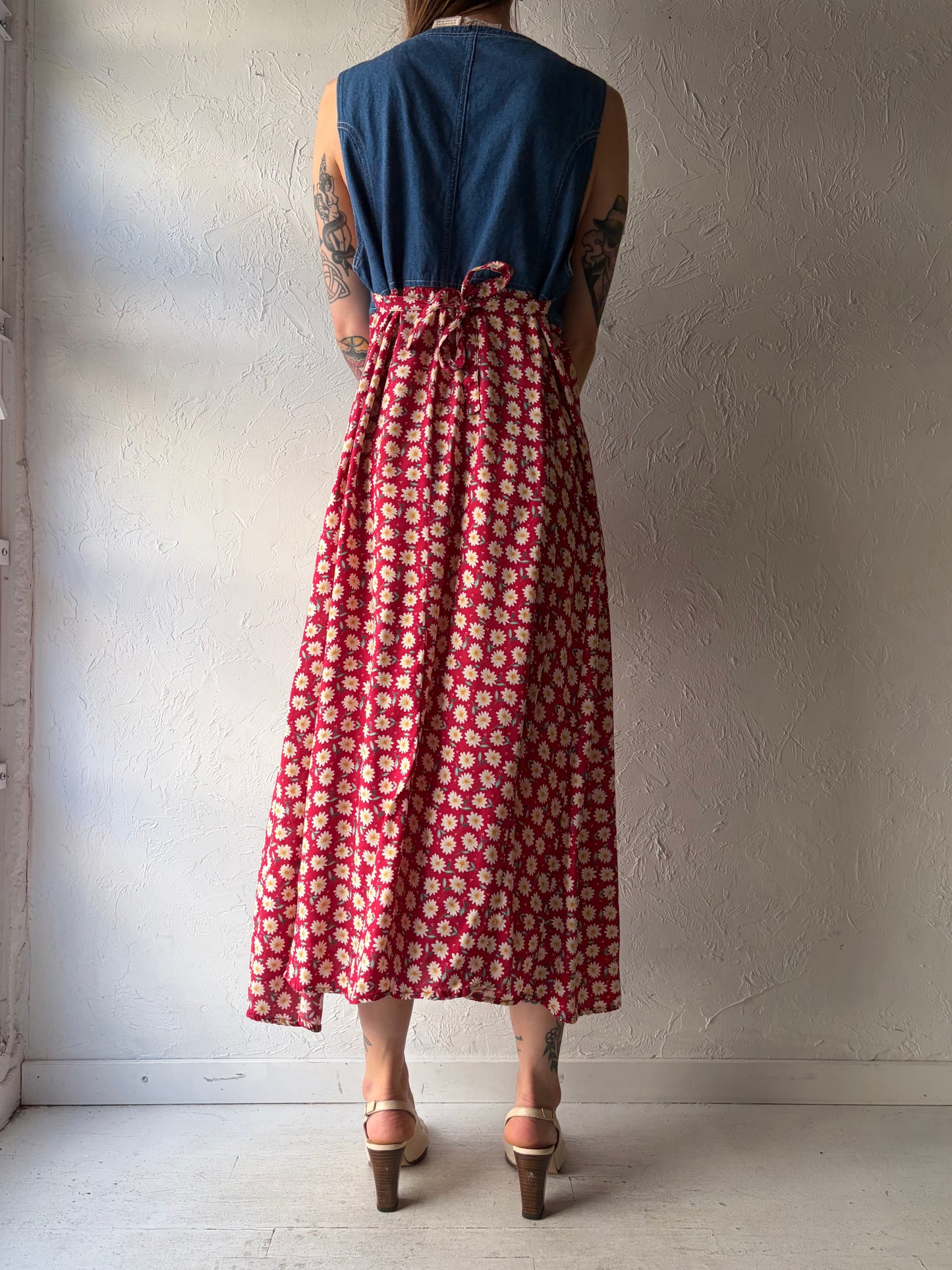 90s 'Erika' Floral Denim Western Midi Dress / Large
