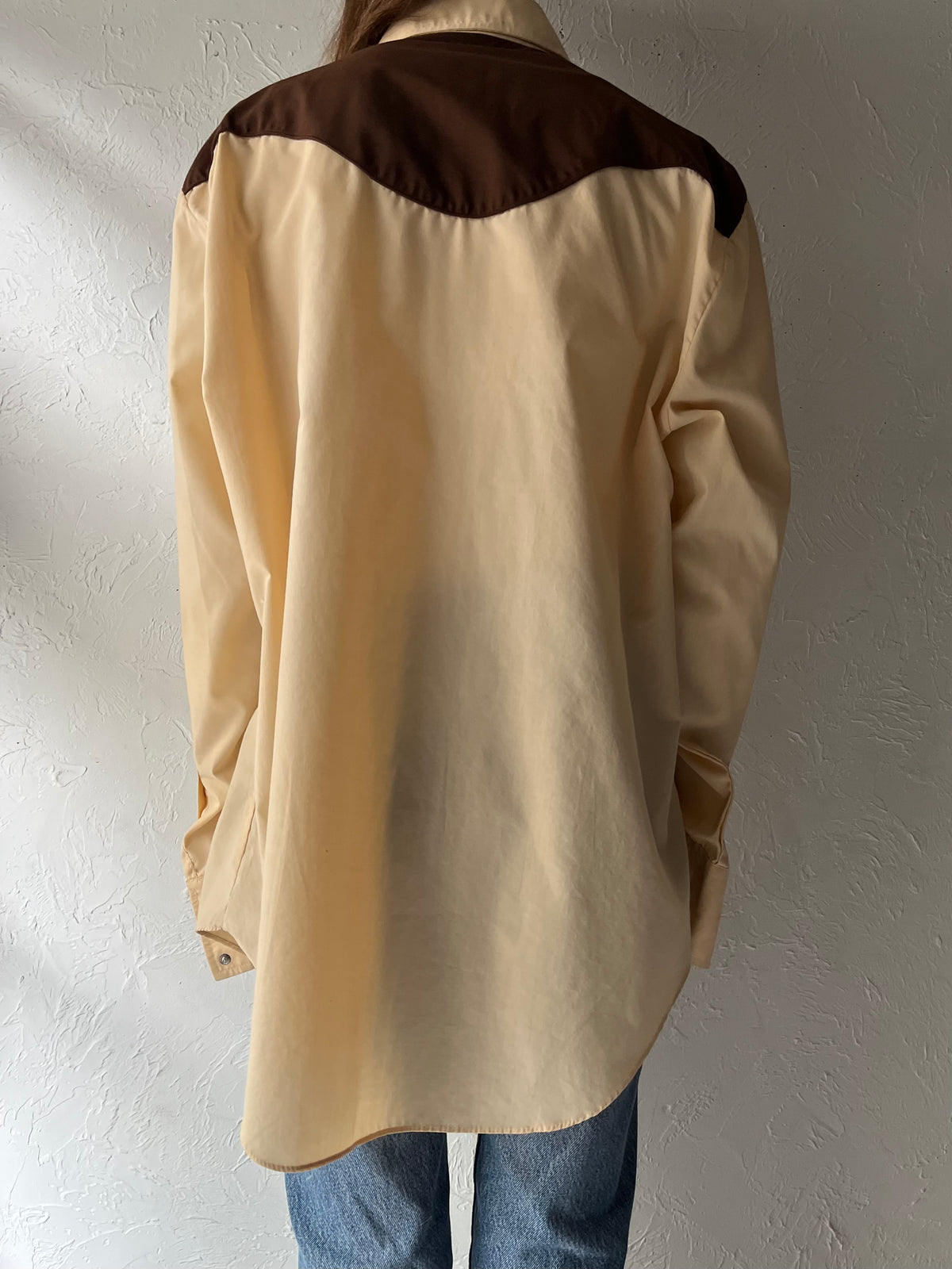 70s 'Barb' Tan Embroidered Western Cowboy Pearl Snap Up Shirt / XL