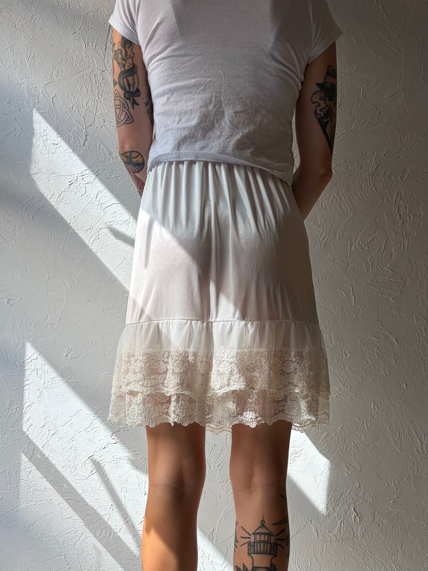 Vintage 'Melody' White Lingerie Slip Skirt / Small