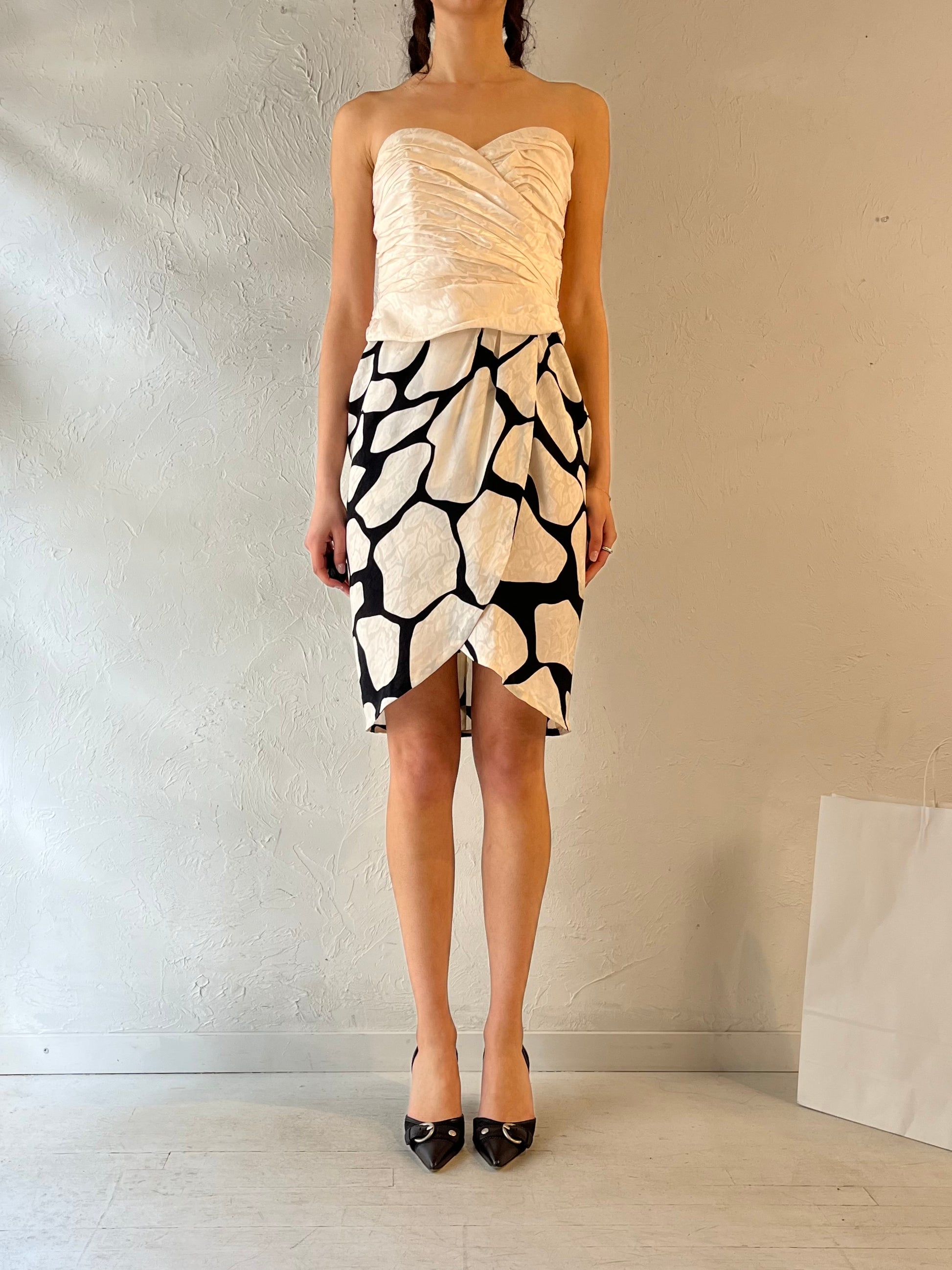 90s ‘Flora Kung’ Strapless Silk Mini Dress / Small