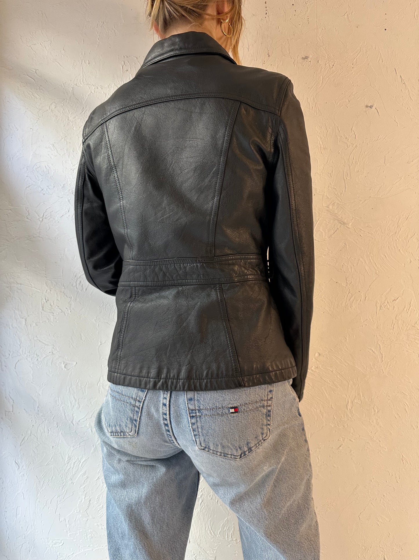 Y2k 'Wilsons' Black Leather Jacket / Medium