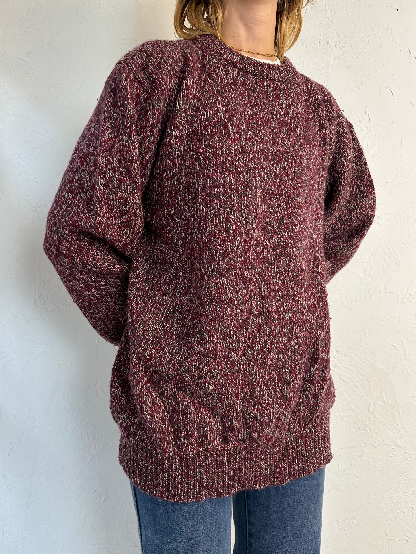 90s 'EMS' Burgundy Knit Sweater / Large