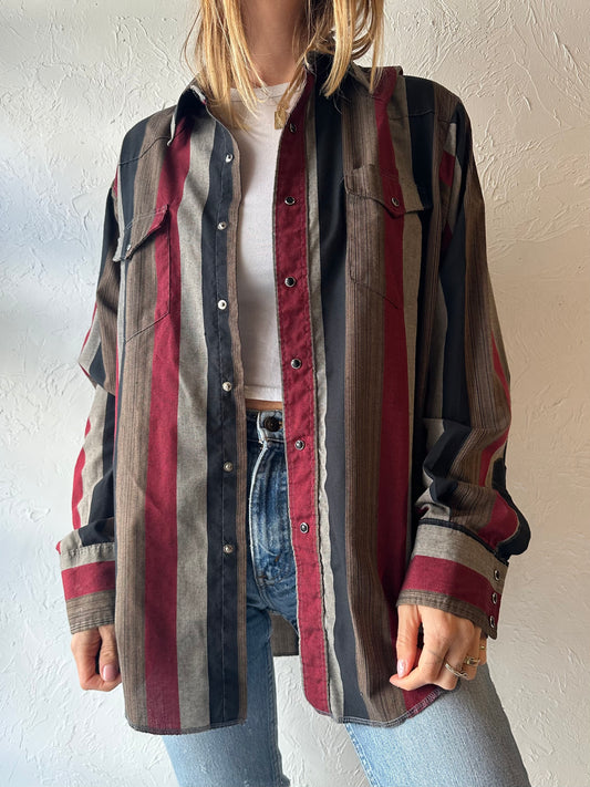 90s ‘Wrangler’ Striped Western Snap Up Shirt / Large
