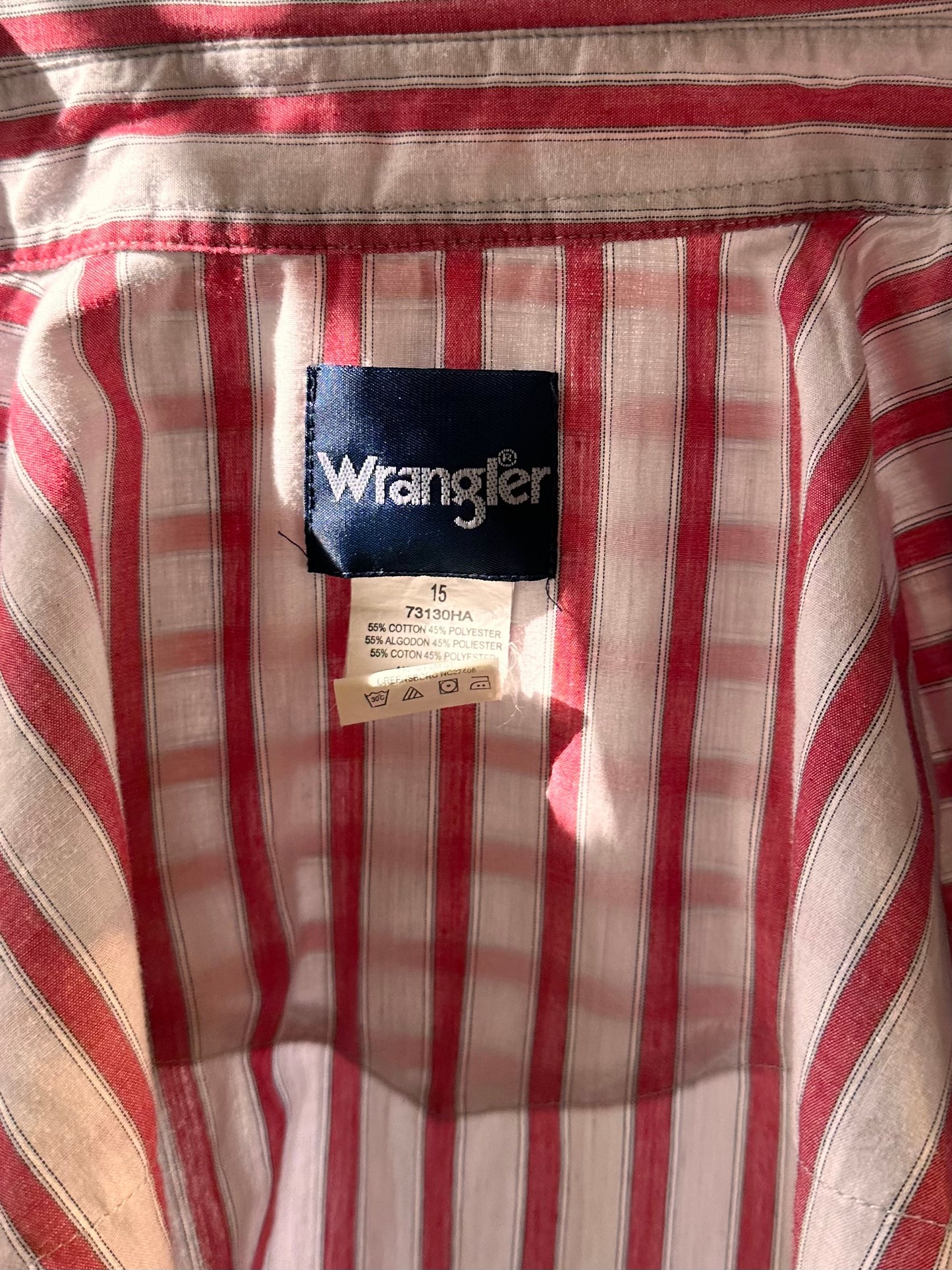 Y2k 'Wrangler' Red White Striped Short Sleeve Pearl Snap Shirt / Medium