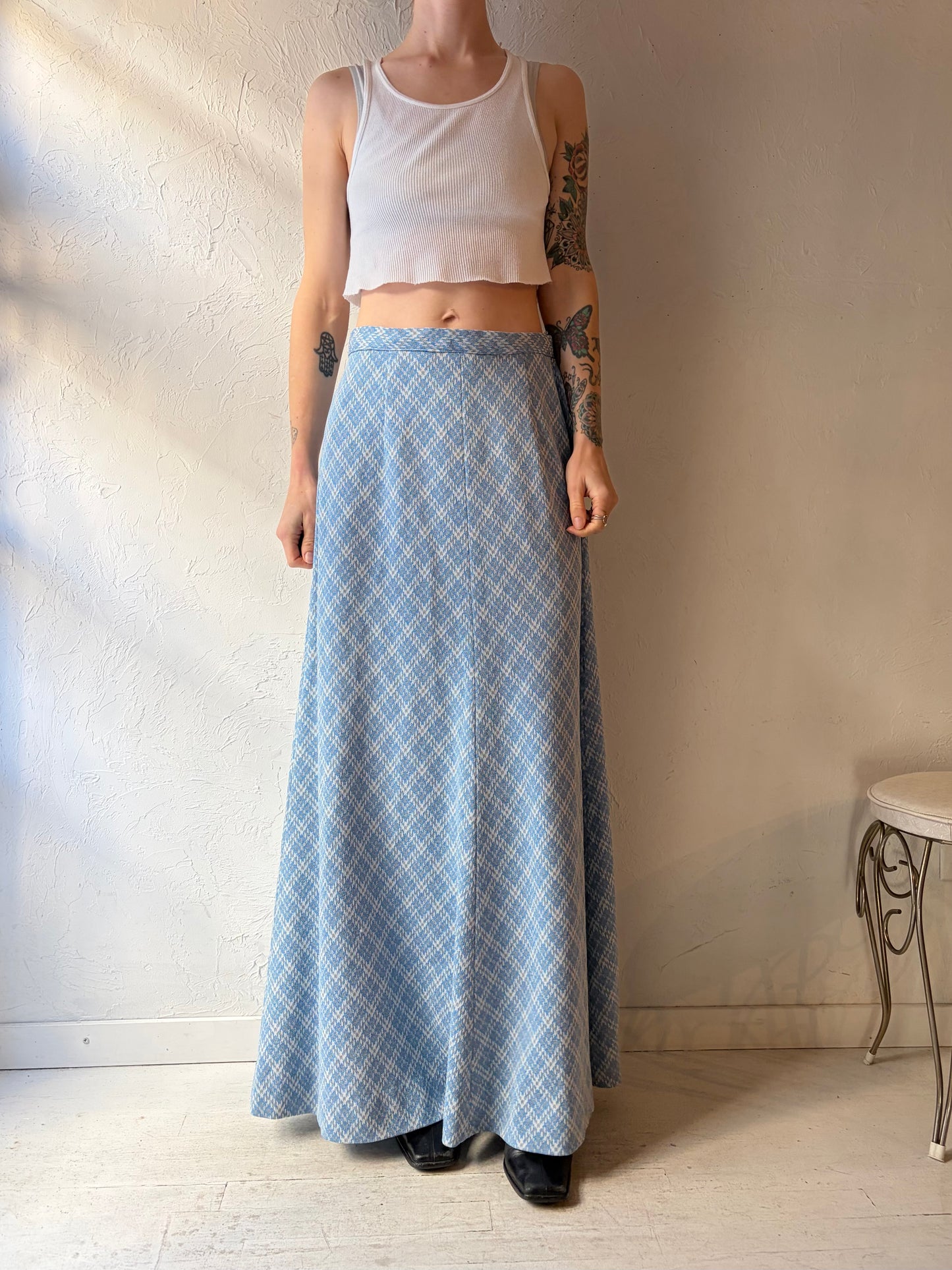 70s Handmade Blue Maxi Skirt / Medium