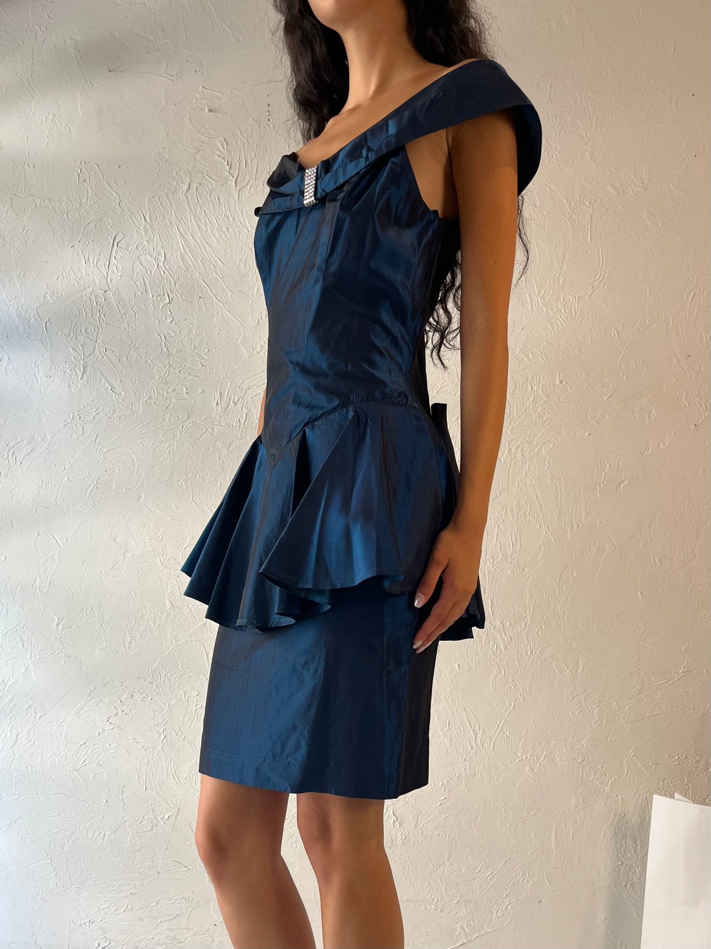 90s 'JS Collections' Blue Formal Mini Dress / Small