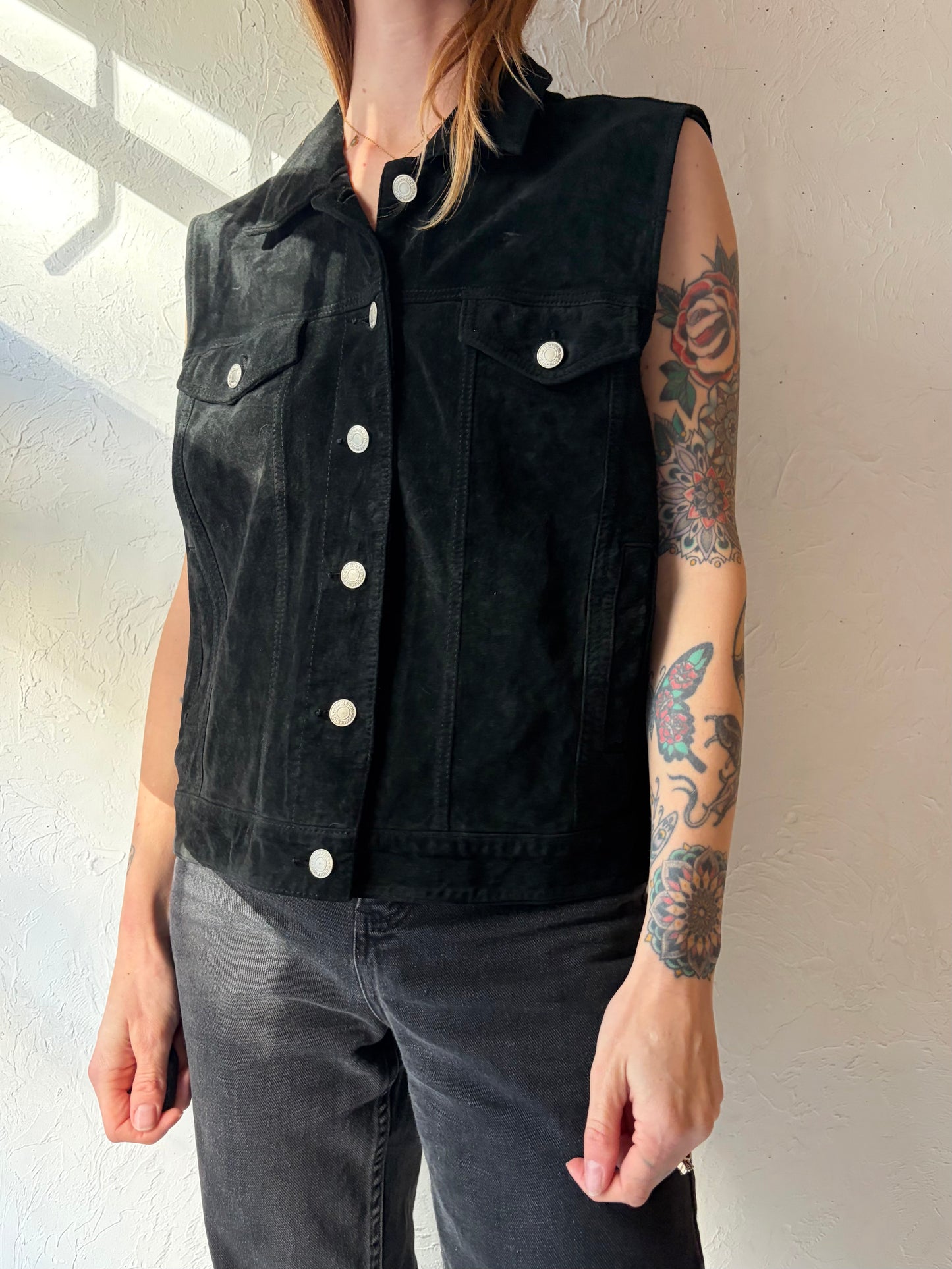 Vintage 'Pendleton' Black Suede Leather Vest / Medium