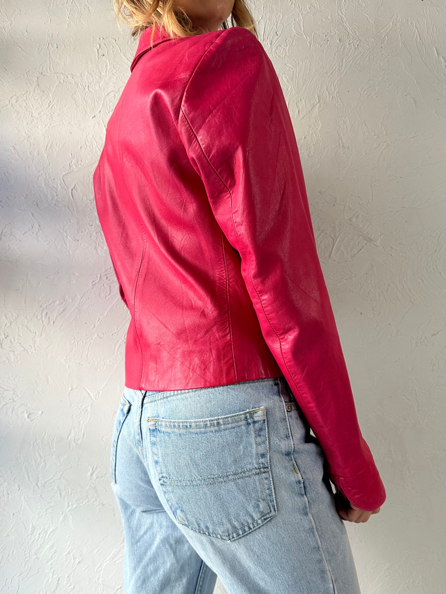 80s 'Neto' Pink Leather Jacket / Small