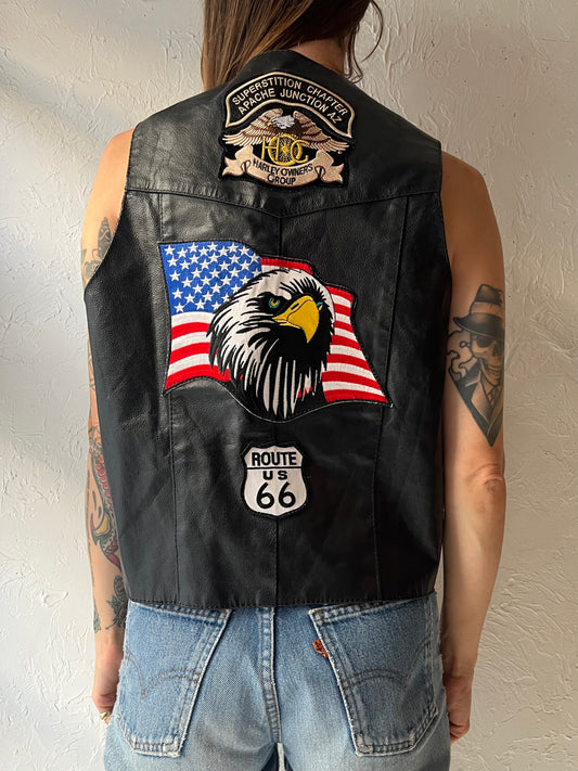 Vintage 'Highway Hawks' Harley Davidson Black Leather Moto Vest / Small