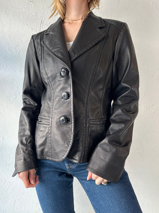 90s 'Danier' Black Leather Jacket / Large