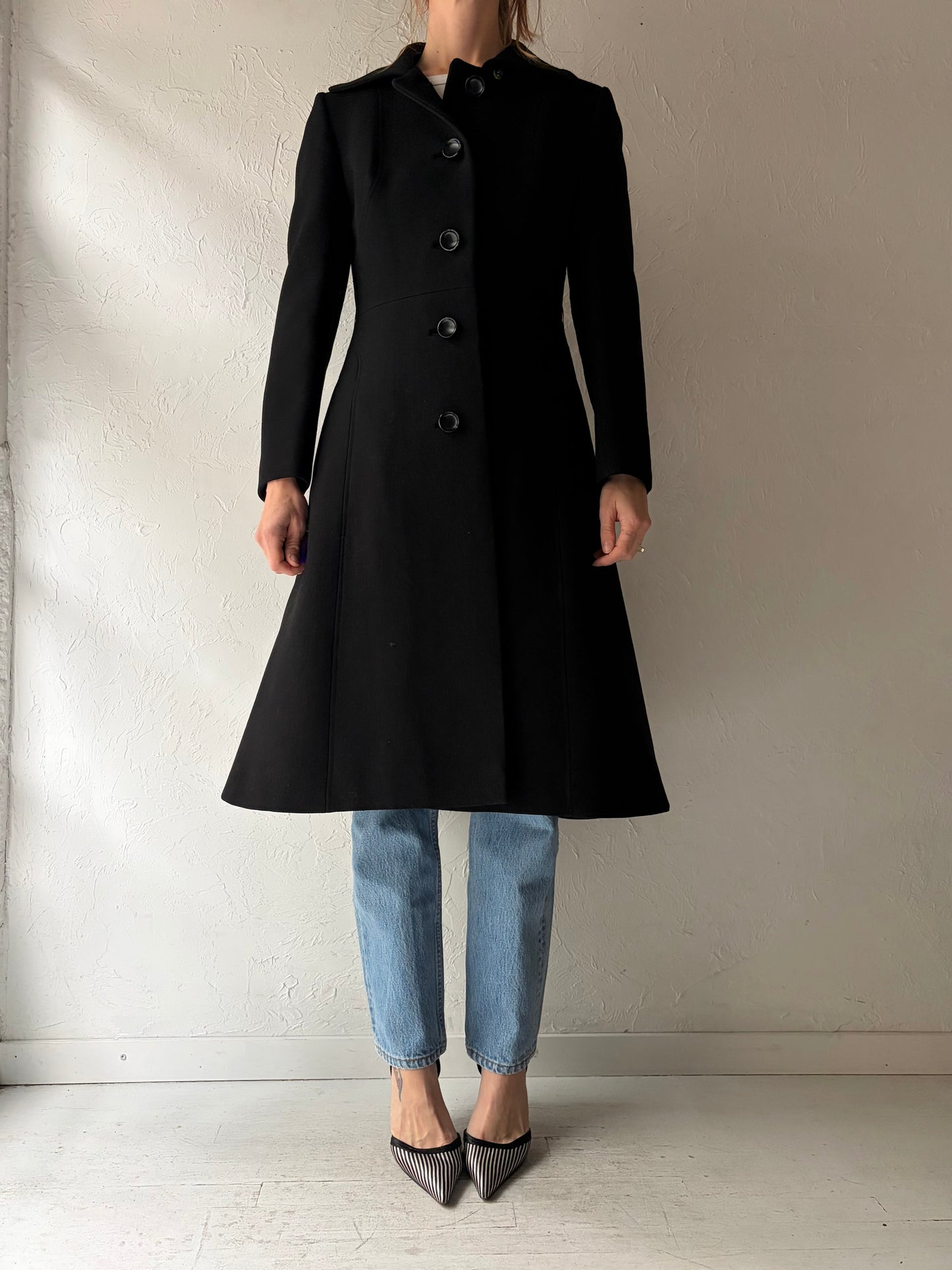 70s 'Joshar' Black Wool Coat / Small
