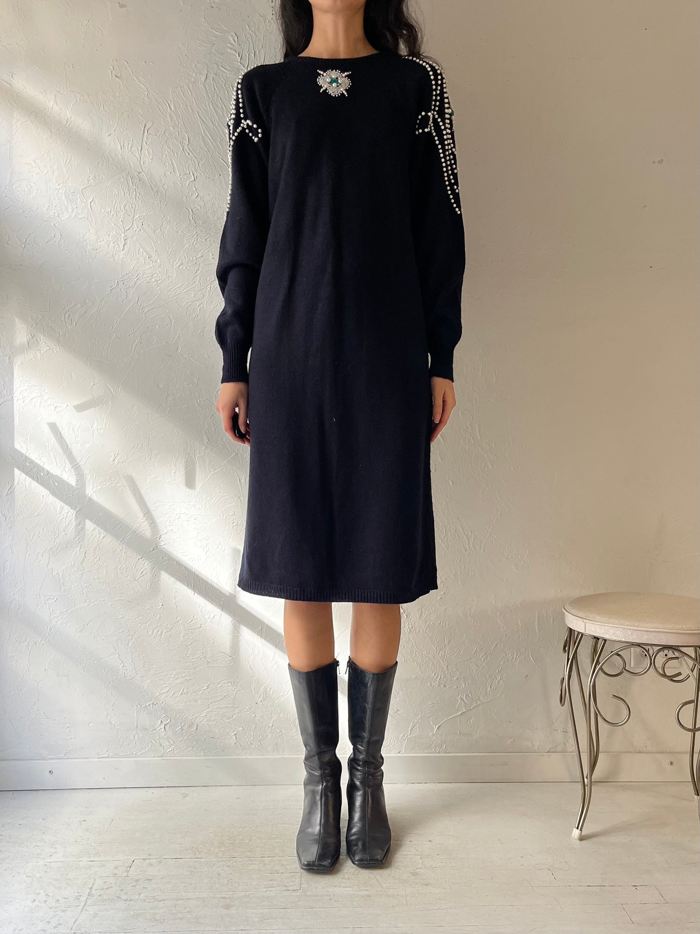 90s ‘Plain Jane’ Black Sweater Dress / Medium