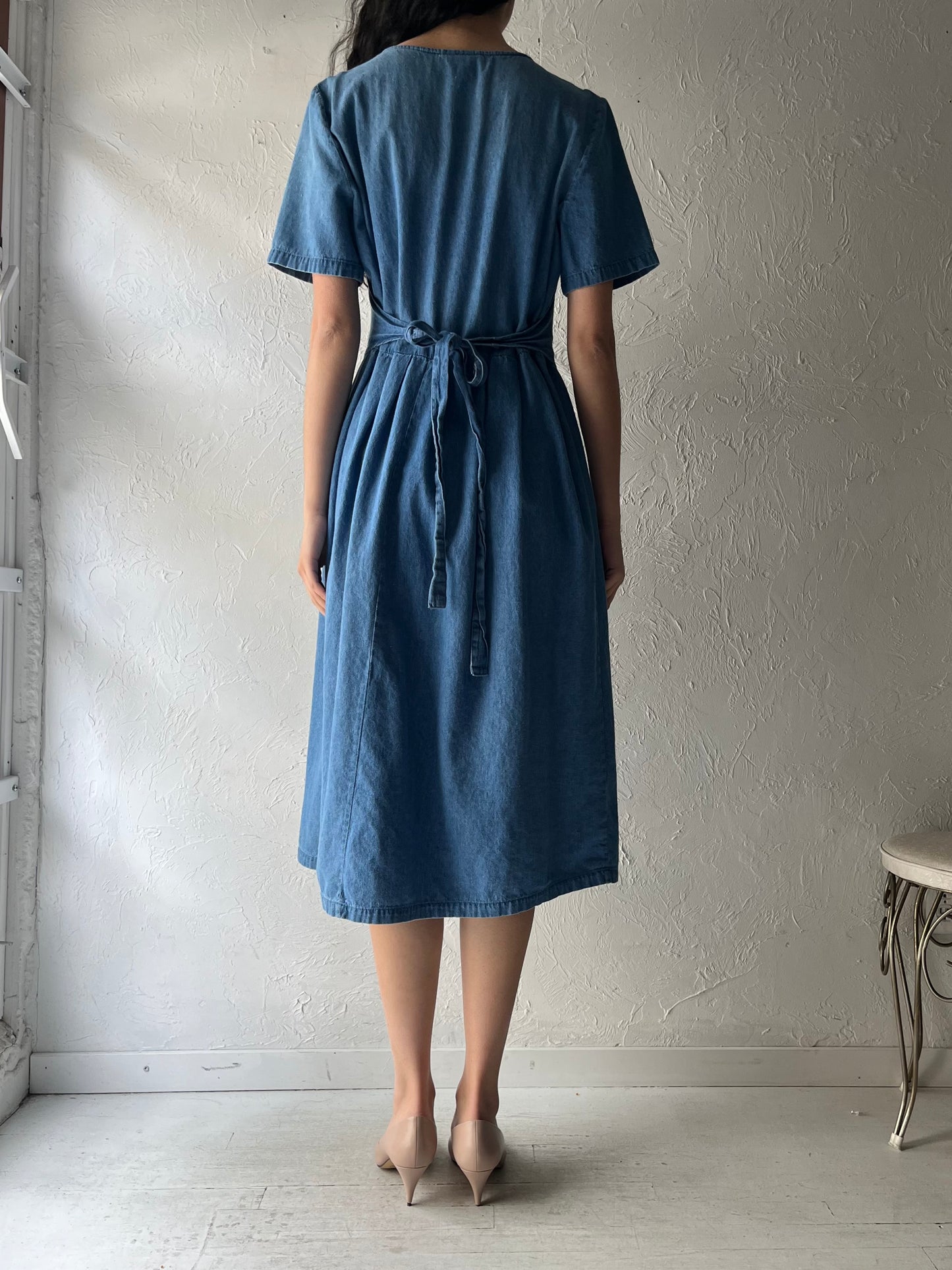 90s 'Editions' Denim Midi Dress / Large