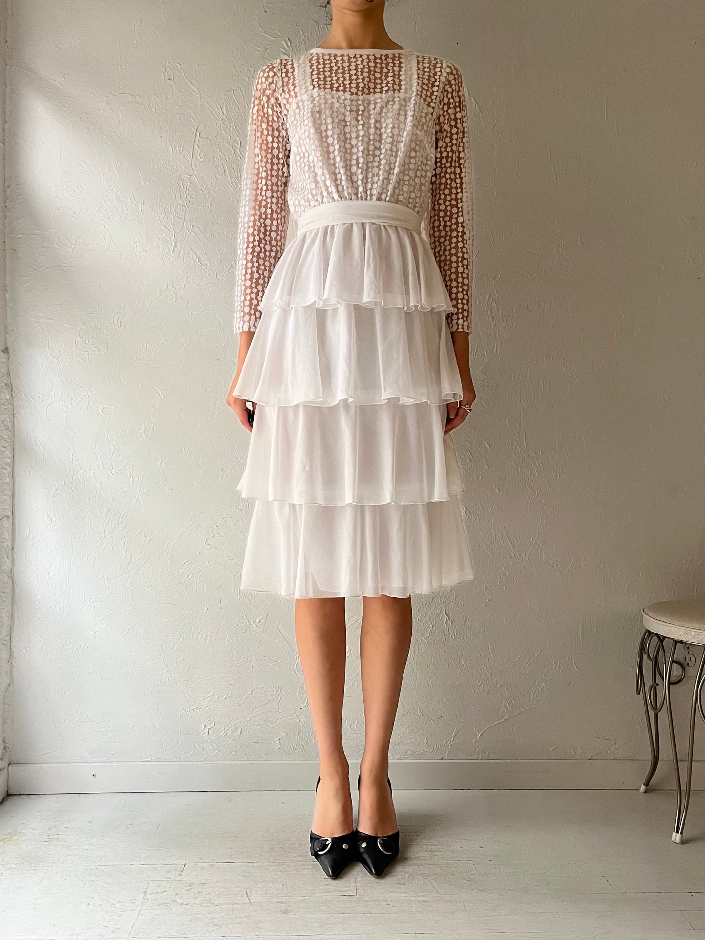 60s 'Mary Martin’ White Ruffle Dress / Small