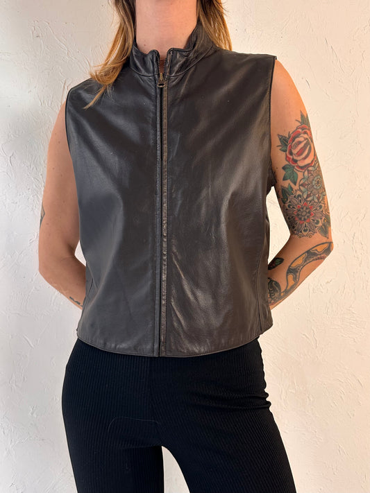 Y2k 'Apostrophe' Black Leather Vest / Medium