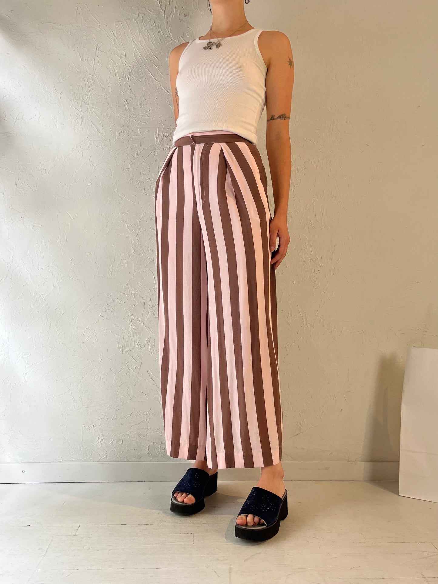 Vintage Handmade Pink and Brown Striped Pants / Small