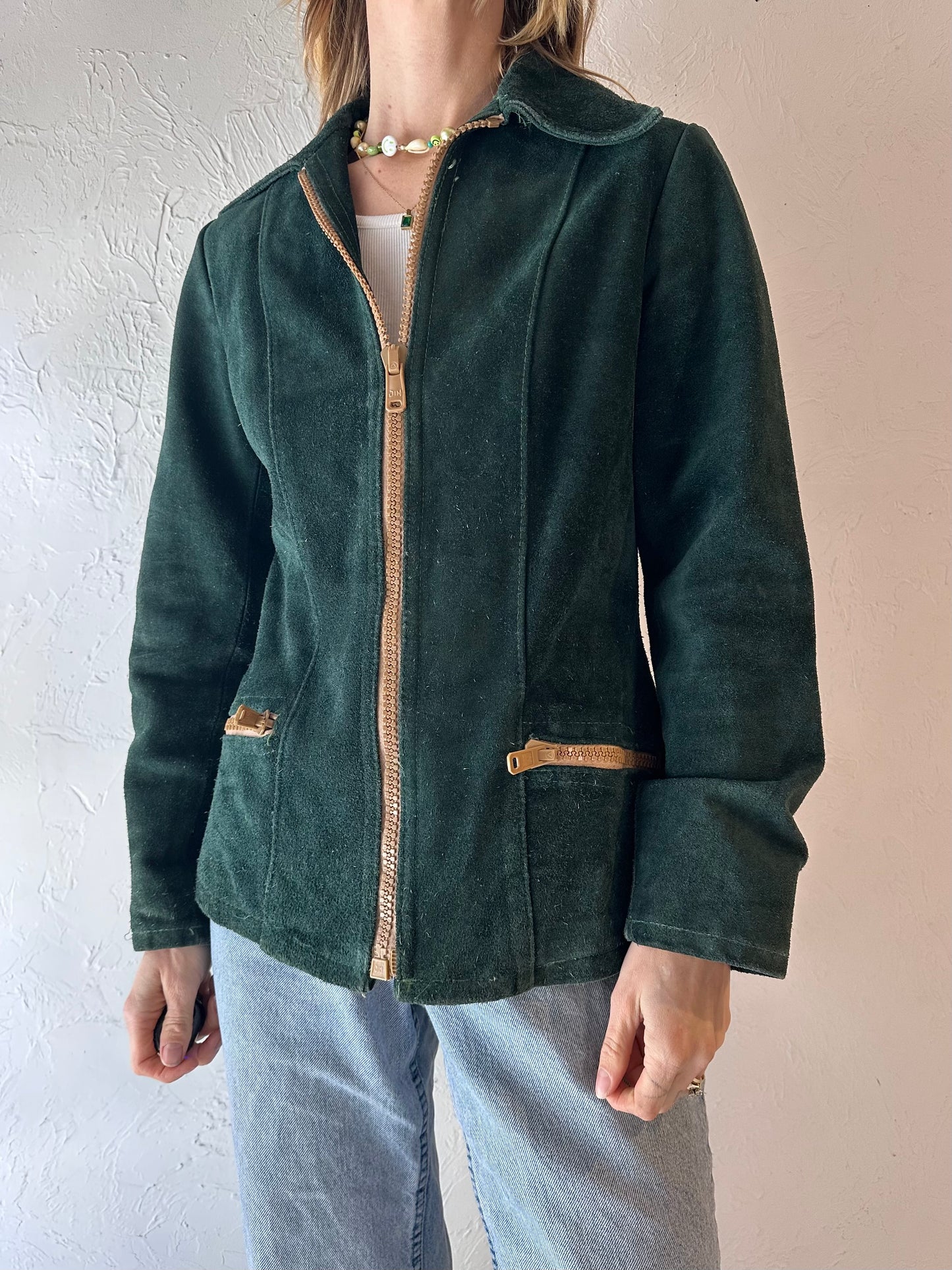 Vintage Green Thick Suede Jacket / Small